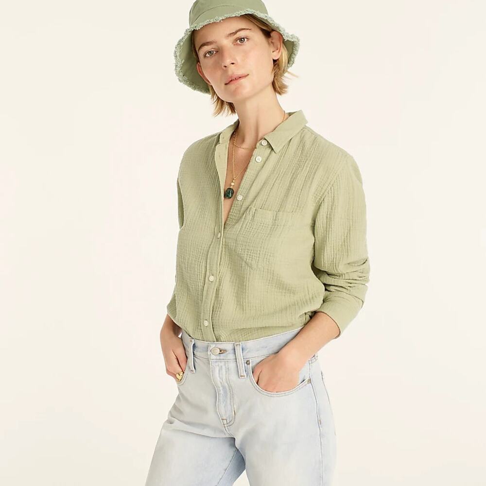J Crew Garçon Classic Shirt in Gauze - Faded Pistachio Green
